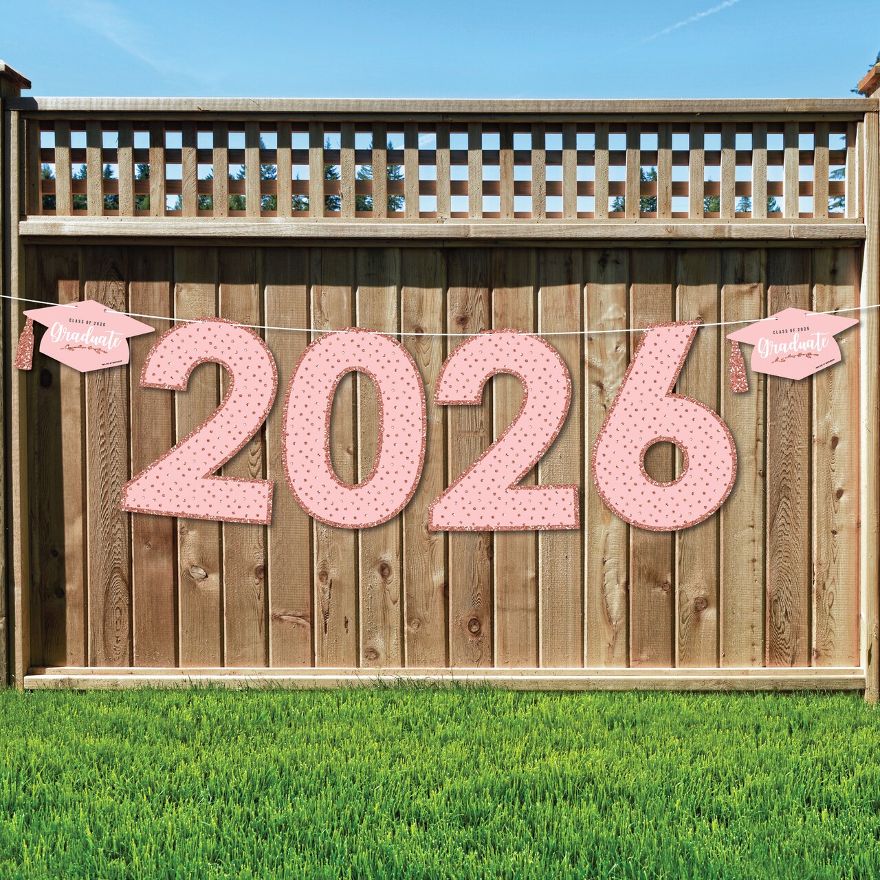 Big Dot of Happiness Rose Gold Grad - Large Graduation Party Decorations - 2026 - Outdoor Letter Banner